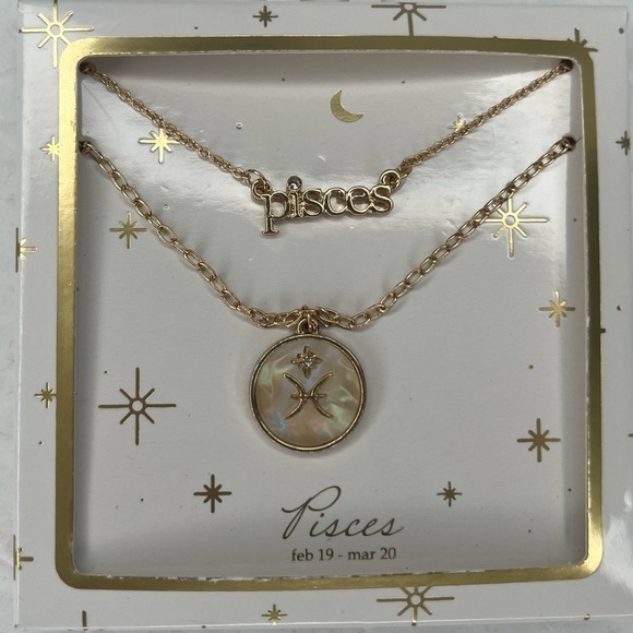 Astrology Pisces Cup Wine Sipper & Gold Necklace Pearl Name Script Navy Gift Set - Picture 9 of 11